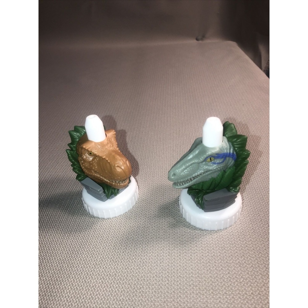 Good 2 Grow Juice Bottle Toppers Velociraptor T-Rex Jurassic Park World Lot